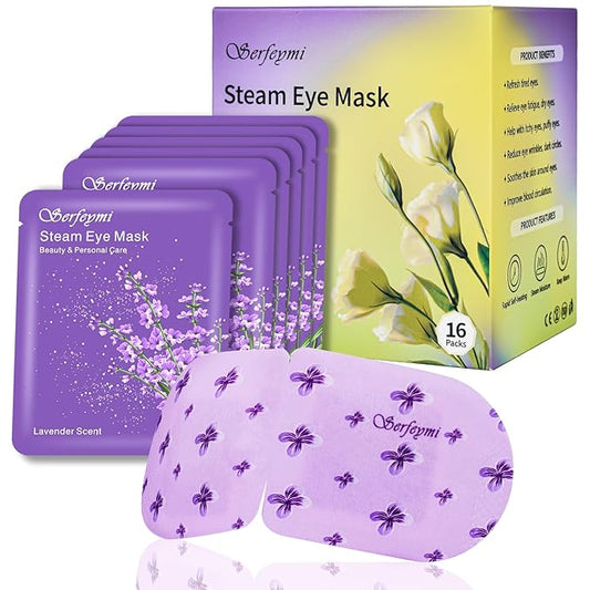 Serfeymi 16 Packs Steam Eye Masks,Disposable Self Heated Warm SPA Moist Eye Mask Compress Pad for Sleeping,Eye Fatigue Relief,Christmas Stocking Stuffers - Upgraded Lavender - Bloomnest