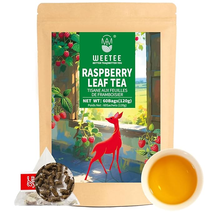 WT WEETEE Red Raspberry Leaf Tea Bags, 60 Count Corn Fibre, Pure Cut & Sifted Raspberry Leaves, No Sugar, No Caffeine, Natural Pregnancy Tea - Bloomnest