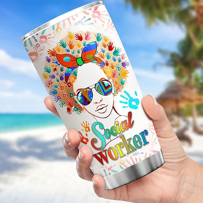 I Became A Social Worker Because Your Life Is Worth My Time Stainless Steel Tumbler With Lid Social Worker Gifts For Women Insulated Travel Cup MSW LCSW Gift For Birthday - Bloomnest