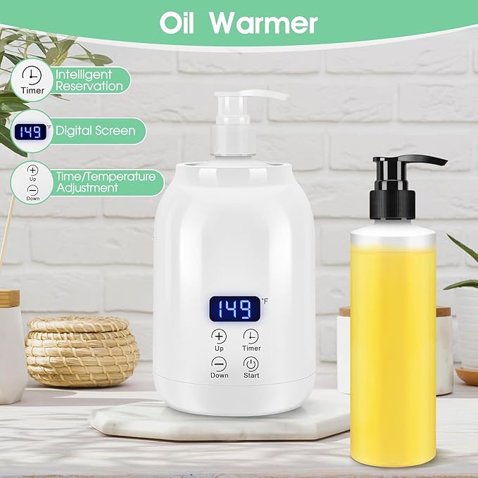 Gugxiom Massage Oil Warmer, LED Display Single Bottle Lotion Heater, Temperature Control Massage Table Warmer with 2 Oil Bottles, for Lotion Cream Massage Oil (US Plug) - Bloomnest