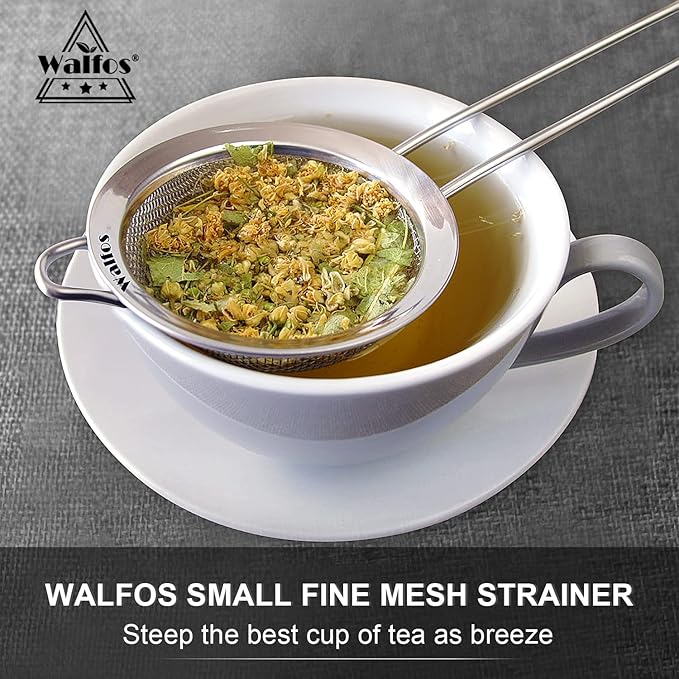 Walfos Fine Mesh Strainers Set, Premium Stainless Steel Colanders and Sifters, with Reinforced Frame Sturdy Handle, Perfect for Sift, Strain, Drain Rinse Vegetables, Pastas Tea - 3 Sizes - Bloomnest