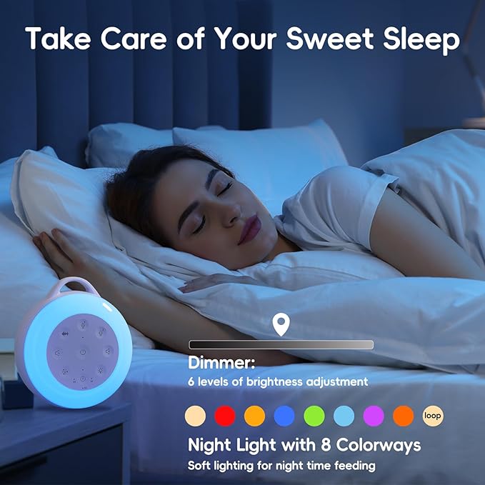 b&h Portable White Noise Machine with Night Light - Sound Machine for Baby, Bluetooth Speaker, 24 Soothing Sounds, 9 Colors Light, Timer, Rechargeable Sleep Machine for Home and Travel - Bloomnest