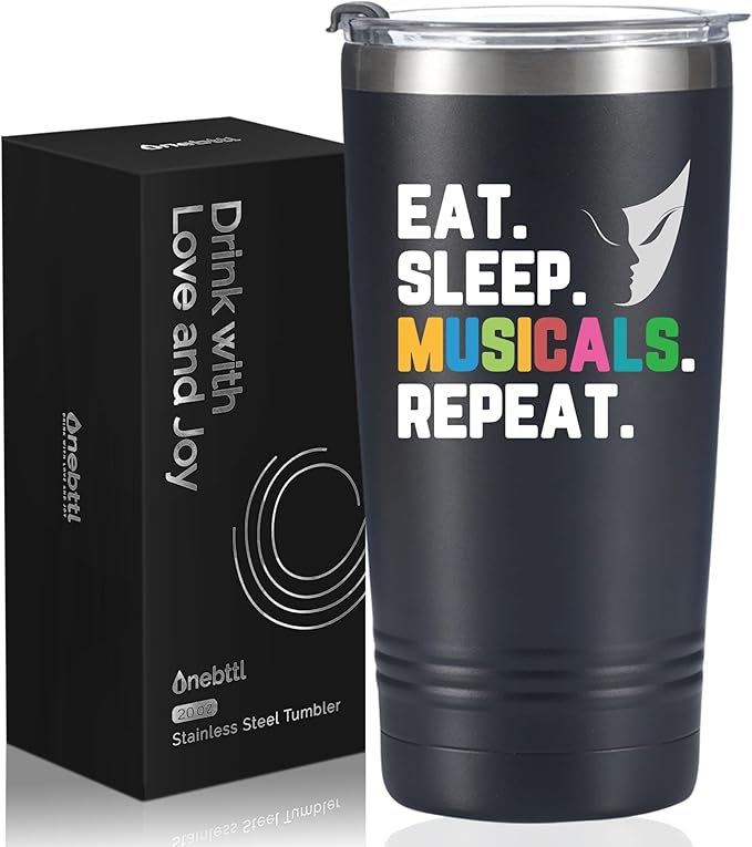 Onebttl Theater Gifts, Broadway Gifts for Musicians, Actors and Music Teacher on World Theatre Day, Birthday and Chistmas, 20 oz Insulated Stainless Steel Tumbler - EAT SLEEP MUSICALS REPEAT - Bloomnest