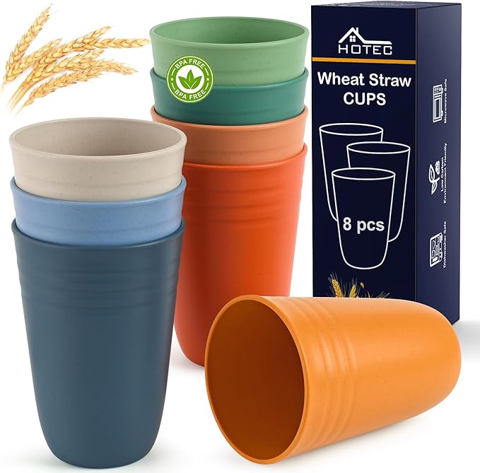HOTEC 8-Pack 15oz Plastic Cups, BPA-Free Reusable Drinking Cup set, Unbreakable Tumblers, Dishwasher Safe Water Plastic Glasses, Multicolor - Bloomnest