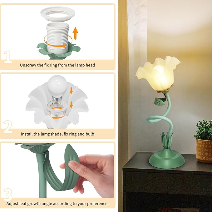 Cute Flower Desk Lamp, 3 Color Temperature Table Lamp with LED Bulb, Vintage Bedside Lamps, Reading Lamps with Soft Light for Bedroom, Living Room - Bloomnest