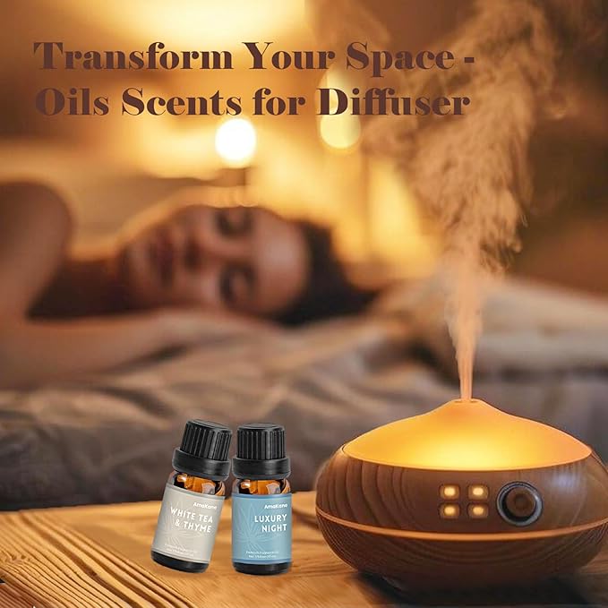 AmaKane Hotel Diffuser Oils, Hotel Scent Essential Oil, Fragrance Oil for Candle Making, Soap Scents for Making Soap, Aromatherapy Oils 6x10ml, Luxury Night, White Tea& Thyme, Jasmine& Sandal, More - Bloomnest