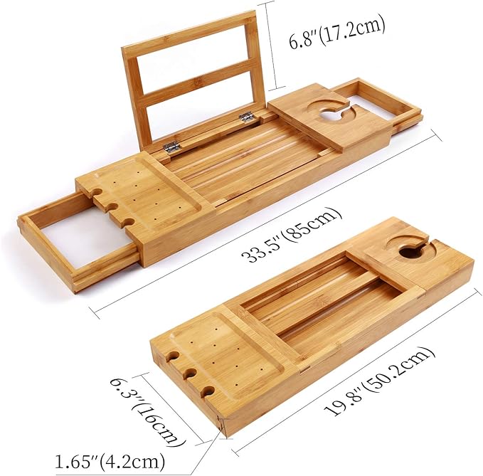 Utoplike Bamboo Bathtub Caddy Tray Bath Tray for Tub, Adjustable Bathroom Bathtub Organizer with Book Tablet Wine Glass Cup Towel Holder - Bloomnest