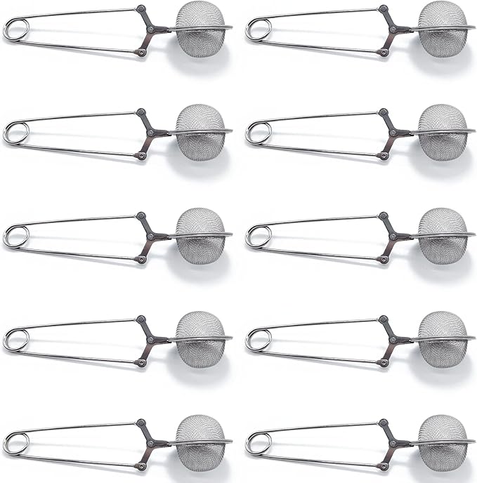 TIHOOD 10PCS Snap Tea Infuser,Stainless Steel Mesh Ball Tea Strainer with Handle for Loose Tea Leaf Pincer Tea Ball Tea Filter Tong - Bloomnest
