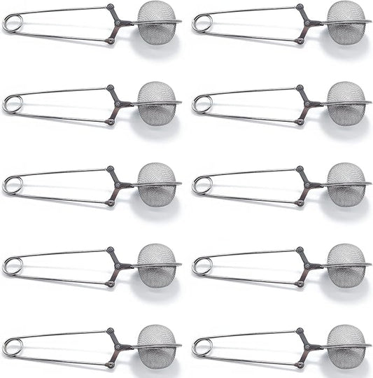 TIHOOD 10PCS Snap Tea Infuser,Stainless Steel Mesh Ball Tea Strainer with Handle for Loose Tea Leaf Pincer Tea Ball Tea Filter Tong - Bloomnest