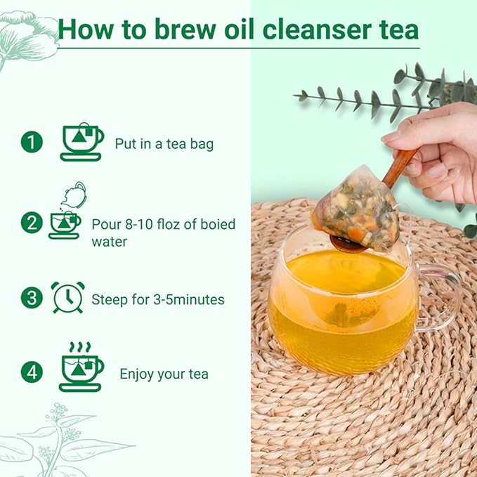 Oil Reducing Tea, 100% Pure & Natural Oil Cleansing Tea with 10 Precious Ingredients Formula for Liver Detoxification, Effectively Improve Intestinal Cleansing (2 Box/30 Bags) - Bloomnest
