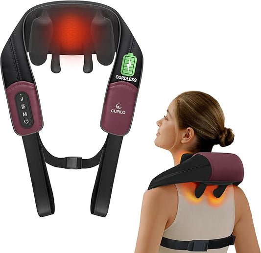 Shiatsu Neck Massager with Heat - Cordless 4D Expert Neck Shoulder Massage for Pain Relief,Upgarded Kneading Massager for Muscle Relaxation,Ideal Gift for Her,Him - Bloomnest