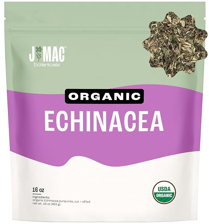 J Mac Botanicals, Organic Echinacea Herb & Sifted, Echinacea Purpurea, Organic Purple Cornflower tea - Bloomnest