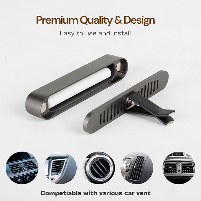 2 Packs Car Air Freshener Diffuser, Essential Oil Diffusers Vent Clip, Perfume Diffuser with 6 Refill Unscent Fiber Sticks, Premium Car Accessories, Metal & Wood design, Custom Scent, Gift For Men - Bloomnest