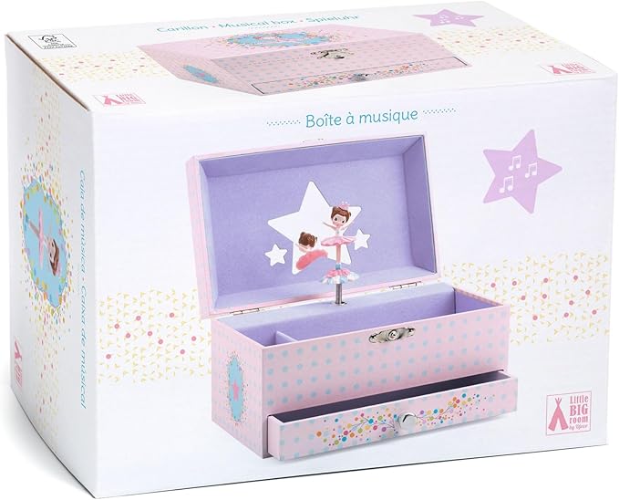 DJECO Musical Jewelry Box for Kids - Treasure Boxes Ballerina's Tune - Storage for Necklace, Bracelets, Rings, Earrings, Small Toys, Decorations, Keepsake & Trinkets - Safe for Ages 3+ Boys & Girls - Bloomnest