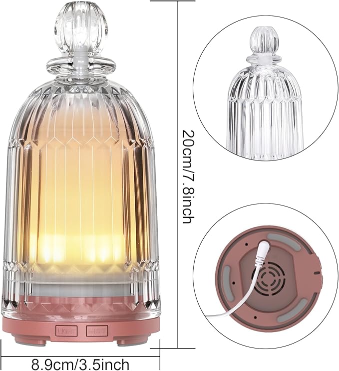 Glass Essential Oil Diffuser, Small Cool Mist Humidifier Glass Cover & Plastic Reservoir with 7 Color LED Lights, Auto Shut-Off for Home, Office, Spa 120ml(Copper Bottom) - Bloomnest