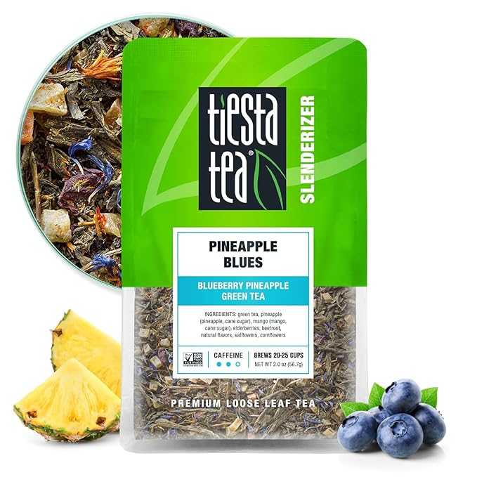 Tiesta Tea - Pineapple Blues, Loose Leaf, Blueberry Pineapple Green Tea, Premium Tropical Blend, Medium Caffeinated Green, Make Hot or Iced, Brews Up to 25 Cups, 2 Ounce Resealable Pouch - Bloomnest