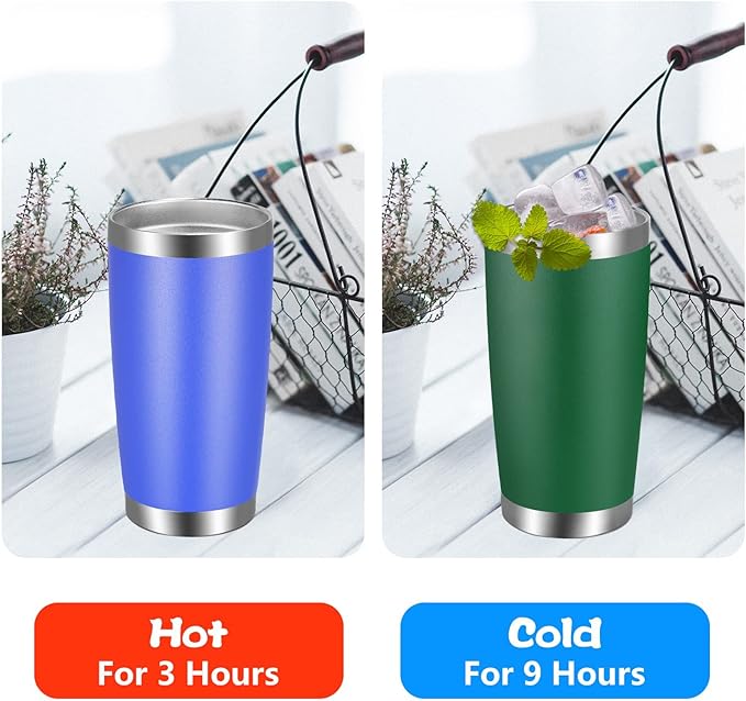 VEGOND 20oz Tumbler with Lid and Straw Stainless Steel Tumbler Cup Bulk Vacuum Insulated Double Wall Travel Coffee Mug Powder Coated Coffee Cup(Powder Green 6 Pack) - Bloomnest