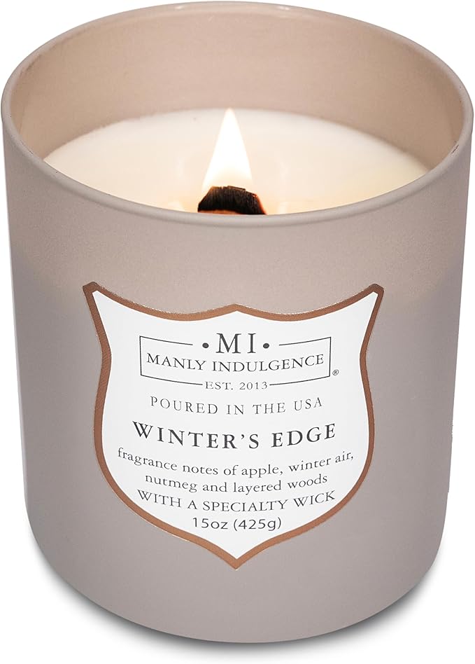 Manly Indulgence Winters Edge Scented Candles for Men, 15 oz Wooden Wick, Premium Soy Blend Wax, 60H Burn, Candles for Home Scented - Made in The USA - Bloomnest