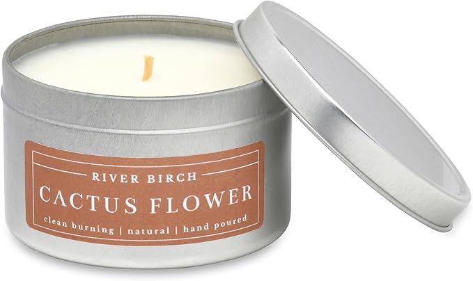 River Birch Candles Cactus Flower Scented Candle | Premium, All-Natural, Non-Toxic, Soy Wax | 8 oz. Silver Travel Tin | Cozy Relaxing Gifts for Home - Bloomnest