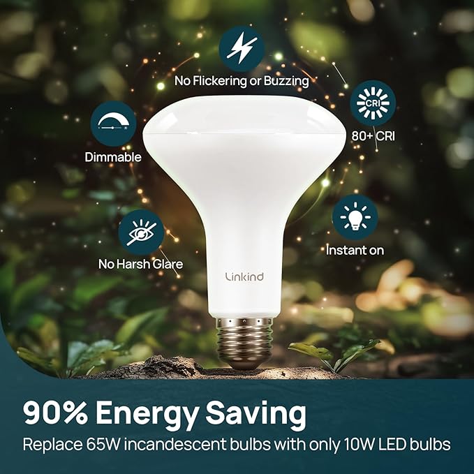 Linkind BR30 LED Flood Light Bulbs Indoor, 65W Equivalent Dimmable LED Recessed Bulbs, 10W 850 Lumens, 2700K Soft White E26 Base, Recessed Can Light Bulb for Bedroom Dining Room Bathroom, 2 Packs - Bloomnest