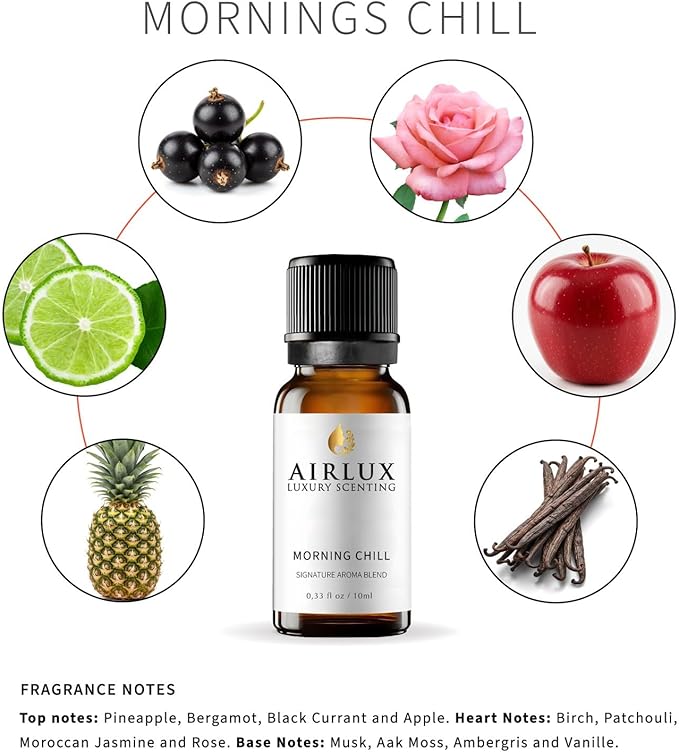 Signature Aroma Oil No. 20 Morning Chill – Pineapple, Lemon, Bergamot – Aroma Oil for Cold Air & Waterless Diffusers and DIY Crafts – 10 mL, 0.34 fl oz Glass Bottle Airlux