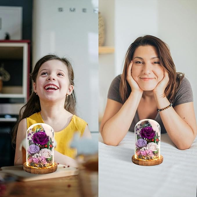 Forever Flowers with Symbolic Ladybugs: Preserved Flowers Gift for Women-Romantic Table Centerpiece-Valentines, Anniversary, Mothers Gifts for Her-Flowers for Delivery Prime (Purple) - Bloomnest