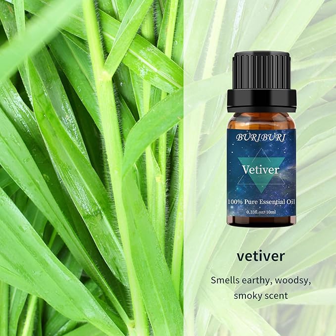 BURIBURI Sandalwood Oils and Vetiver Essential Oils Gifts Set, 2Pcs 100% Pure Aromatherapy Sandalwood Essential Oils for Diffuser, Massage, Soap Making BURIBURI