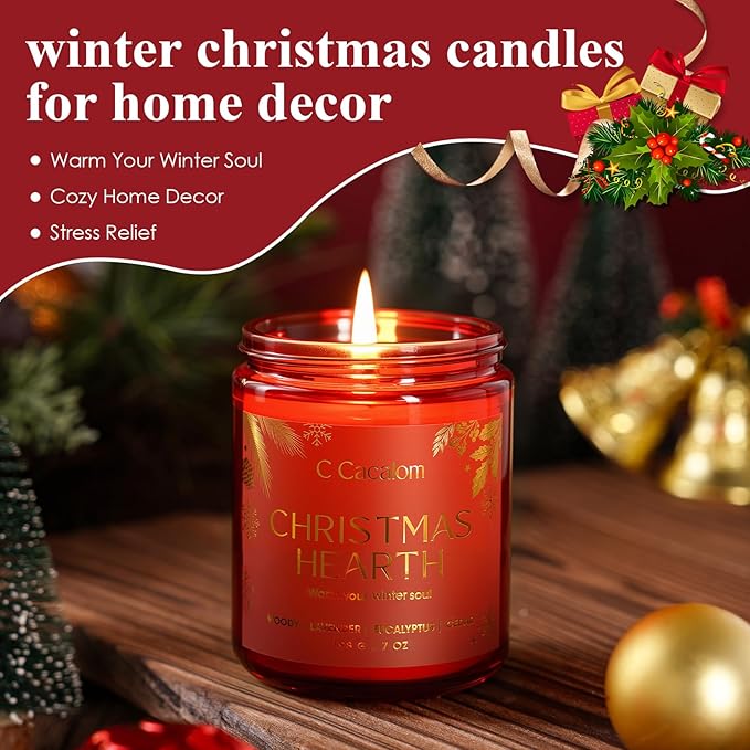 4Pack/28oz Christmas Soy Candles Gift Set Non-Toxic Aromatherapy Scented Holiday Candles for Chritmas Gifts Home Decor, Luxury Vinilla/Apple/Eucalyptus/Rose Jar Candle, Winter Candle Set for Women Men - Bloomnest