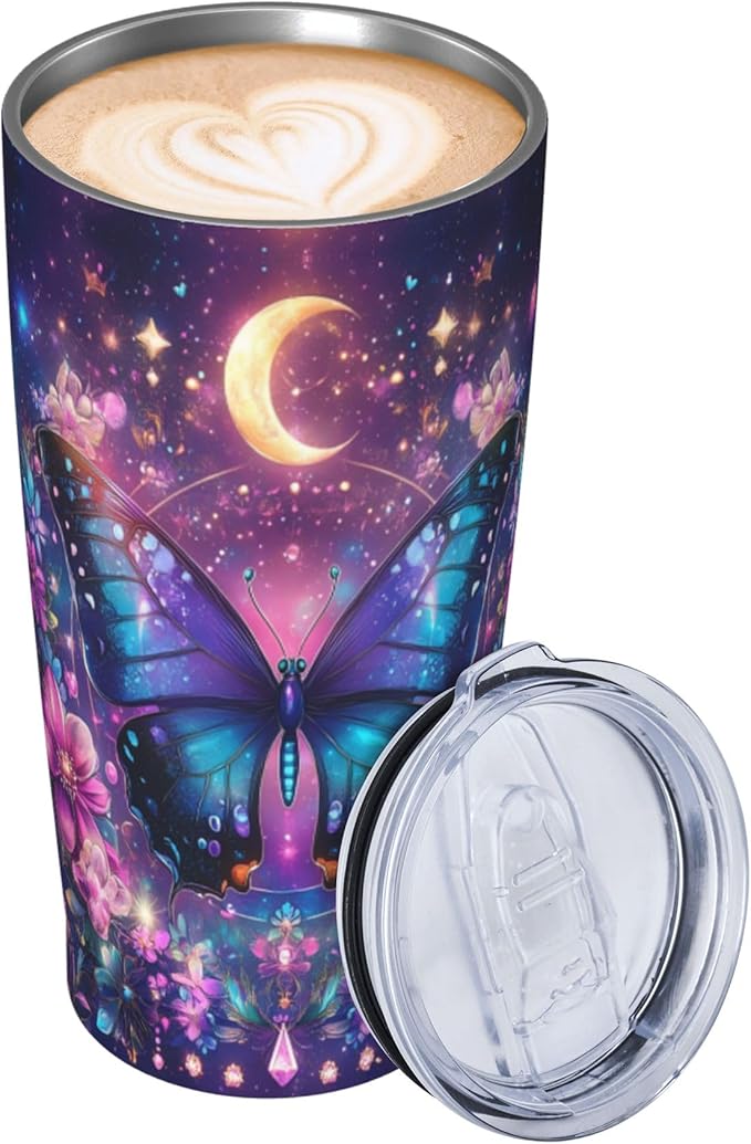 Butterfly Tumbler with Lid and Straw 20 oz Stainless Steel Cup Insulated Tumbler Coffee Mug for Home Office or Car Christmas Birthday Gifts - Bloomnest