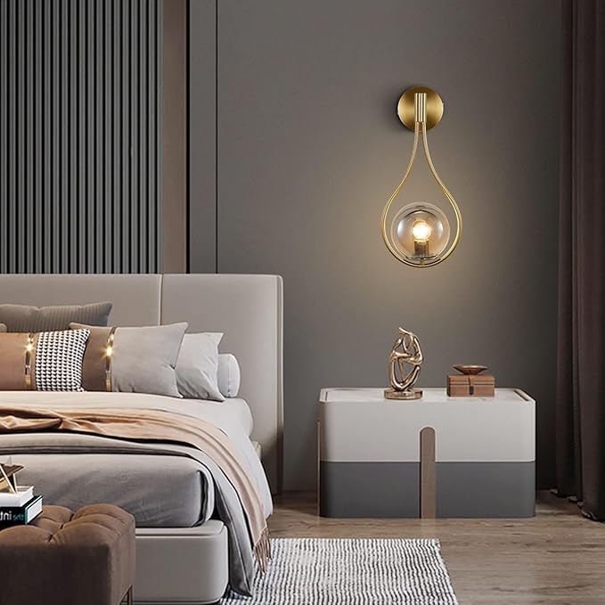 KCO Lighting Modern Vintage Gold Teardrop Wall Sconce Farmhouse Globe Wall Light Fixture Cordless Sconces Wall Lighting for Stairwell Bathroom Bedroom (Gold + Smoke Grey) - Bloomnest