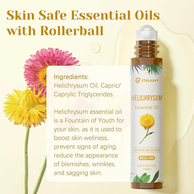 Helichrysum Essential Oil Roll On, 100% Pure Aromatherapy for Skin Vitality & Anti-Aging,Aromatherapy, Skin Care, Happy, Stress Relief - Bloomnest