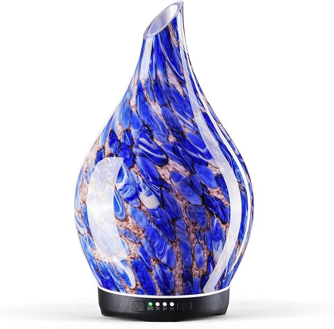 Porseme 280ml Essential Oil Diffuser Glass Color Changing Aroma Air Diffusers Aromatherapy Ultrasonic Cool Mist Humidifier 7 Running Hours Waterless Auto-Off for Sleeping, Yoga, Office (Deep Blue) - Bloomnest