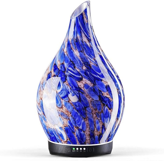Porseme 280ml Essential Oil Diffuser Glass Color Changing Aroma Air Diffusers Aromatherapy Ultrasonic Cool Mist Humidifier 7 Running Hours Waterless Auto-Off for Sleeping, Yoga, Office (Deep Blue) - Bloomnest