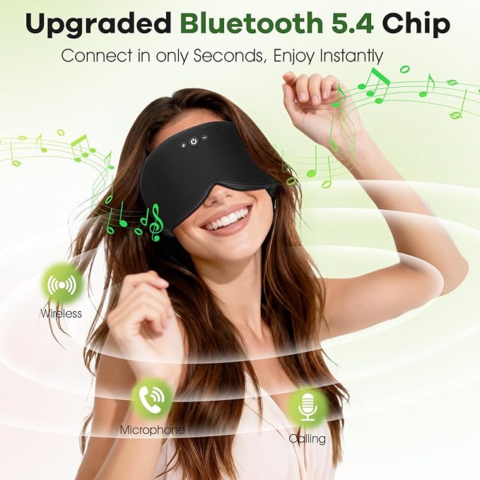 3D Sleep Headphones with Bluetooth 5.4 Sleep Mask, Bamboo Cotton Music Wireless Bluetooth Eye Mask for Sleeping, Earphones HD Speaker Microphone for Travel, Gifts for Men Women, Removable - Bloomnest