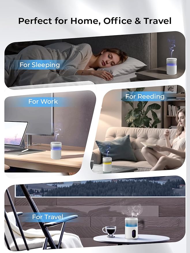 Waterless Diffuser for Essential Oil: Mini Battery Scent Diffuser for Room&Home&Car with 9 Colors LED Light - Aroma Cool Mist Machine Snow White - Bloomnest