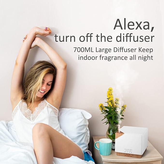 ASAKUKI Smart WiFi Essential Oil Aromatherapy Diffuser, Easy Connect with Alexa and Google Home Phone App Voice Control 700 ml Ultrasonic Diffuser, Create Schedules 7 LED Colors Humidifier - Bloomnest