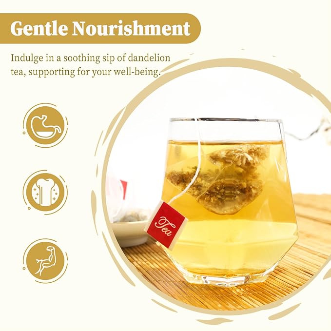 FullChea - Dandelion Root Tea Bags, 100 Teabags, 2.5g/bag - Premium Raw Dandelion Root Tea Detox - Non-GMO - Caffeine-free - Rich in Vitamins & Support Immune System - Bloomnest