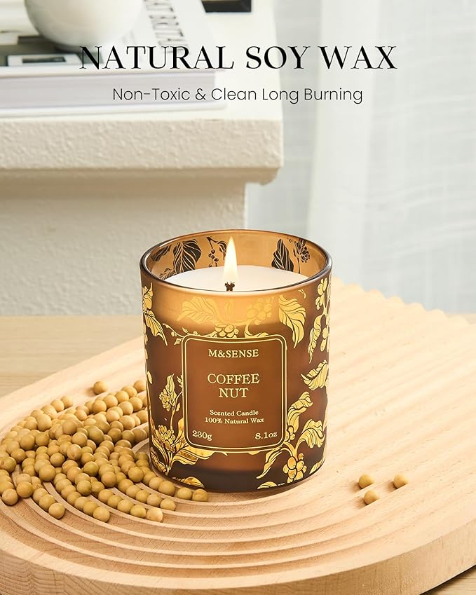 M&SENSE Coffee Candles,CoffeeNut Naturally Scented Candles,Vegan Soy,8.1oz 42-Hour Long Burning Time,Relax Home Fragrance Calm for Office Home Bathtub,Fall Winter Thanksgiving Christmas Gifts - Bloomnest