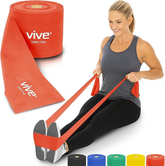 Vive Professional Resistance Bands - 25 Yard Non-Latex Roll for Physical Therapy, Lower and Upper Body Exercise Workout - Straight Elastic for Strength Training, Rehabilitation, Women, Men - Bloomnest