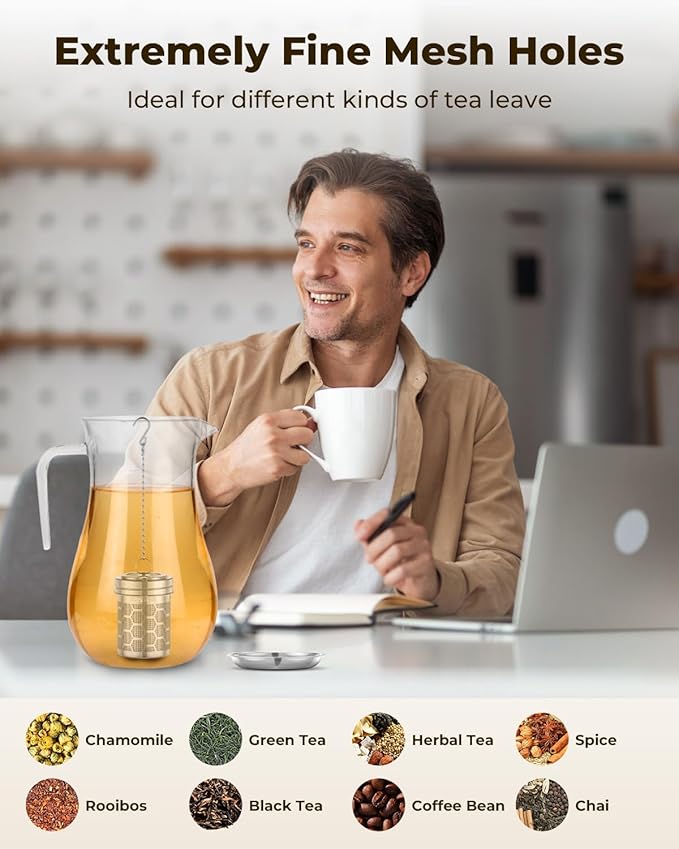 House Again 2 Pack Tea Strainers for Loose Tea, Extra Fine Mesh Tea Infuser, 304 Stainless Steel with Chain Hook, Loose Leaf Tea Steeper for Brew Tea Spices & Seasonings, Geometric Design - Bloomnest