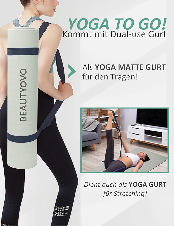 BEAUTYOVO Yoga Mat with Strap, 1/3 Inch Extra Thick Yoga Mat Double-sided Non Slip, Professional TPE Yoga Mats for Women Men, Workout Mat for Yoga, Pilates and Floor Exercises - Bloomnest