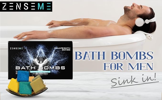 Bath Bombs for Men - Gift Set of 18 Square Shaped Handmade Natural Bath Bombs of 2.5 oz w/Essential Oils, Unique Manly Scents, for Boyfriend, Husband, Father - 18 Pack Square - Bloomnest
