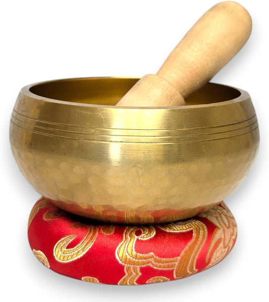 4" Hand-Hammered Tibetan Singing Bowl Set – Includes Wooden Mallet, Handmade Cushion & Hand-Stitched Case – Meditation, Sound Healing & Yoga Tool – Made in Nepal