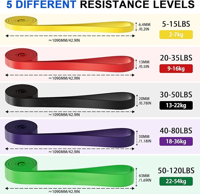 Resistance Bands,Workout Bands, Eexercise Bands,Resistance Bands for Working Out,Pull-Up Assist Bands 5-Piece,for Men Women Fitness, Muscle Training and Physical Therapy