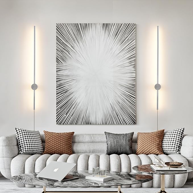 Modern Chrome Plug in Wall Sconce with Remote, Dimmable 31.5" LED Wall Sconces Set of Two with Memory Function, Adjustable Color Temperature Brightness, Timer, 350° Rotate, Hardwire or Plug-in - Bloomnest