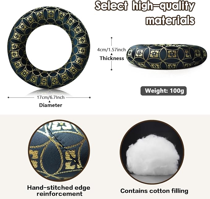 Singing Bowl Cushion for Tibetan Singing Bowls, Handmade Silk Brocade Round Cushion Pillow for Sound Healing and Crystal Sound Bowls Accessories(6.7 Inch,BlackGold) - Bloomnest