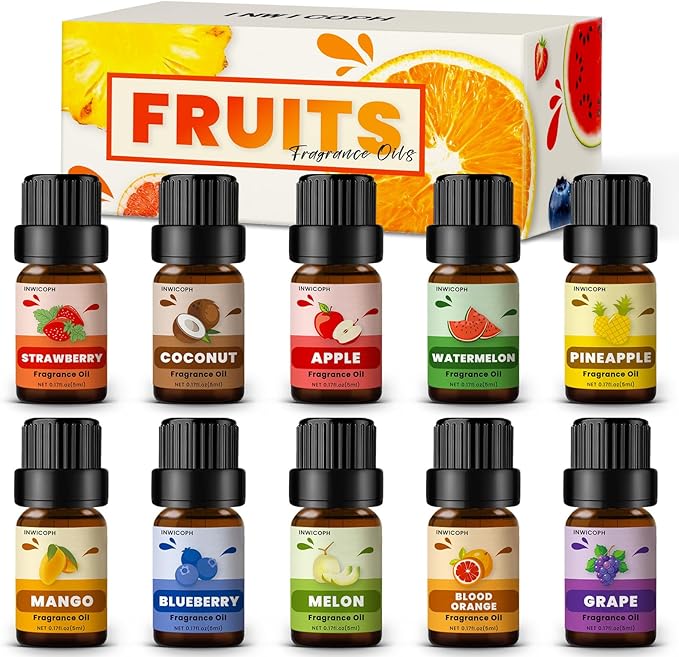 Fruity Fragrance Oil for Candle & Soap Making, INWICOPH Premium Essential Oils 5ml x 10 - Blueberry, Strawberry, Mango, Blood Orange, Essential Oil Diffusers for Home - Bloomnest