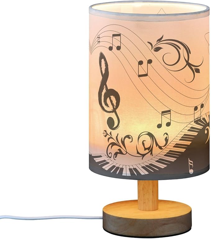 Table Lamp Music Note Piano Keyboard with Floral Branch Pattern Musical Symbol Nightstand Lamp with Wood Base Fabric Lamp Shade Bedside Desk Lamp for Living Room Bedroom Kids Room Office - Bloomnest