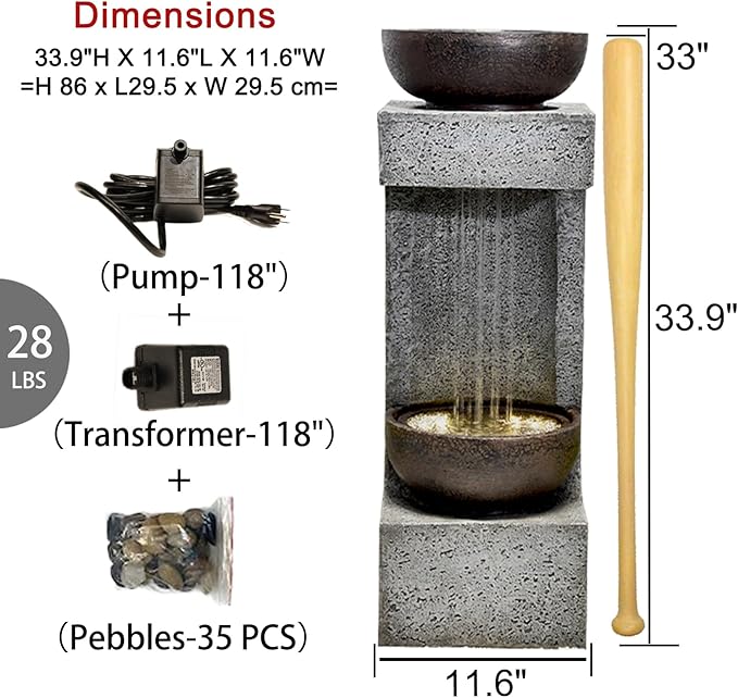 Waterfall Fountain Outdoor Garden Decor for Patio, Backyard, Deck, Porch and Home Art Decor, Outdoor Fountains and Waterfalls with Lights and Pebbles - Bloomnest