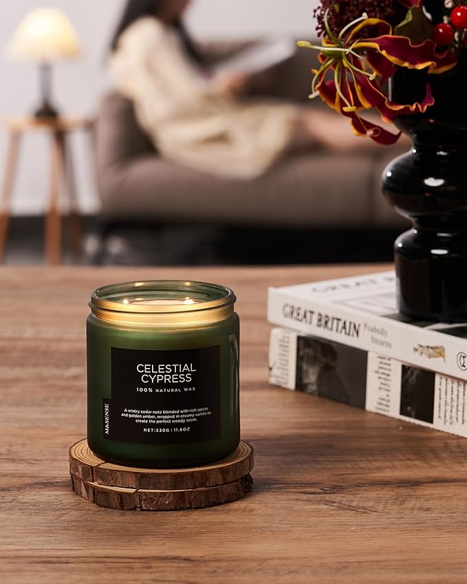 M&SENSE Celestial Cypress - Cedarwood Spice Scent Natural Soy Wax Highly Scented Candle, 11.6oz 2 Wick 70 Hours Long Lasting Candle Woody Scent Gifts for Dad - Bloomnest